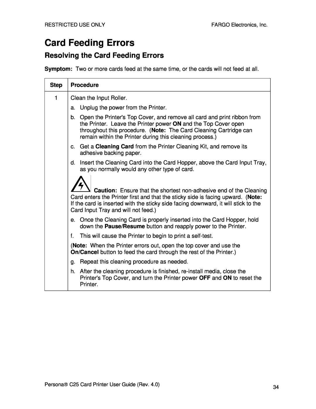 FARGO electronic S000256 manual Resolving the Card Feeding Errors 