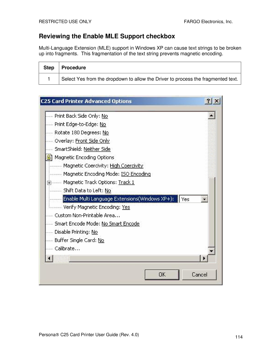 FARGO electronic S000256 manual Reviewing the Enable MLE Support checkbox 