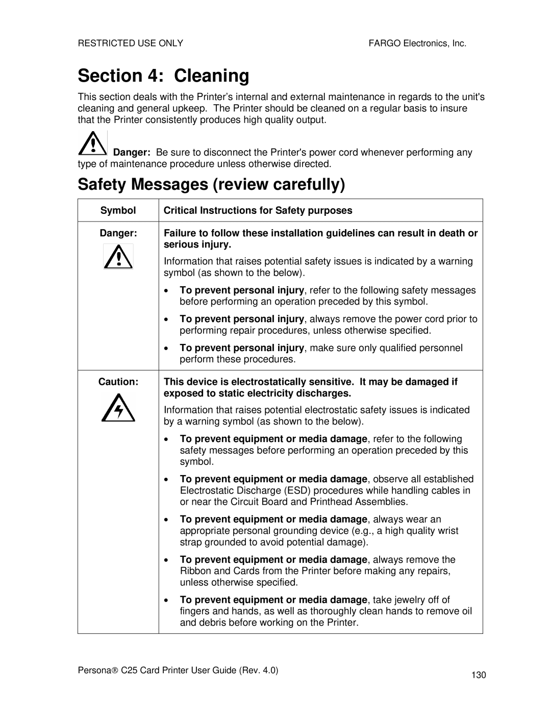 FARGO electronic S000256 manual Cleaning 