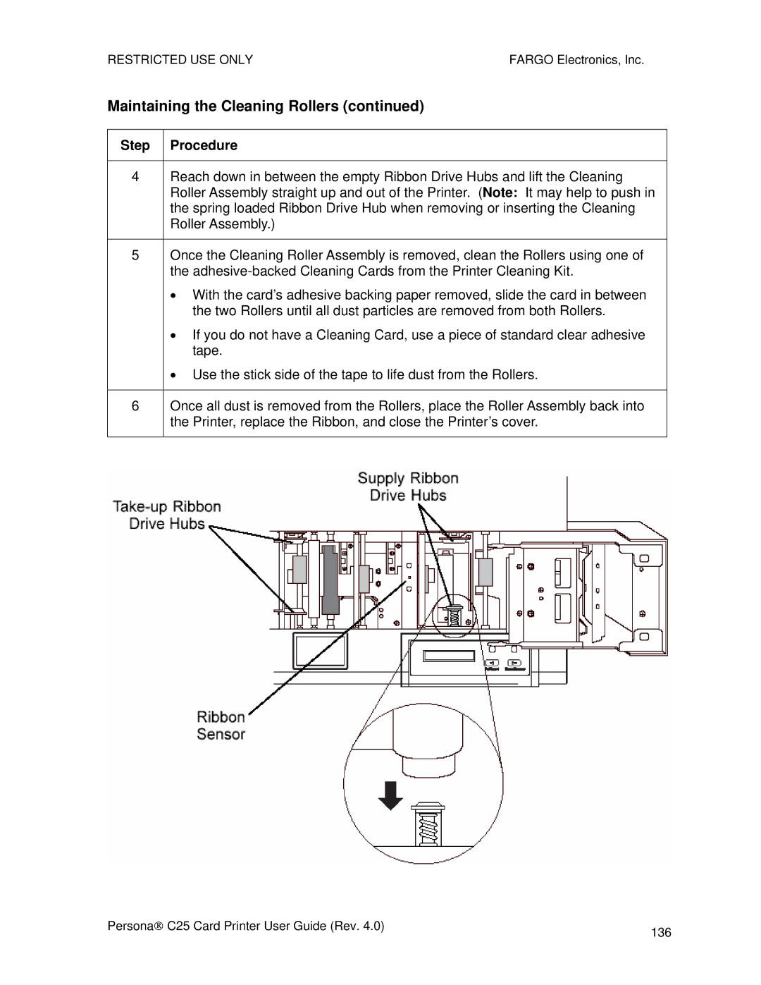 FARGO electronic S000256 manual Maintaining the Cleaning Rollers 