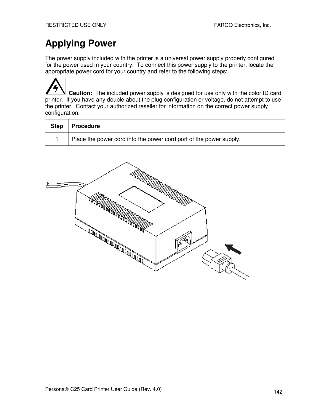 FARGO electronic S000256 manual Applying Power 