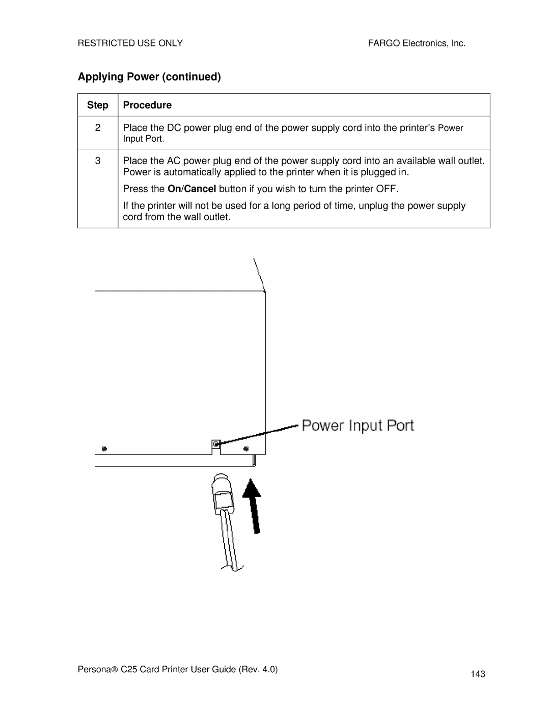 FARGO electronic S000256 manual Applying Power 