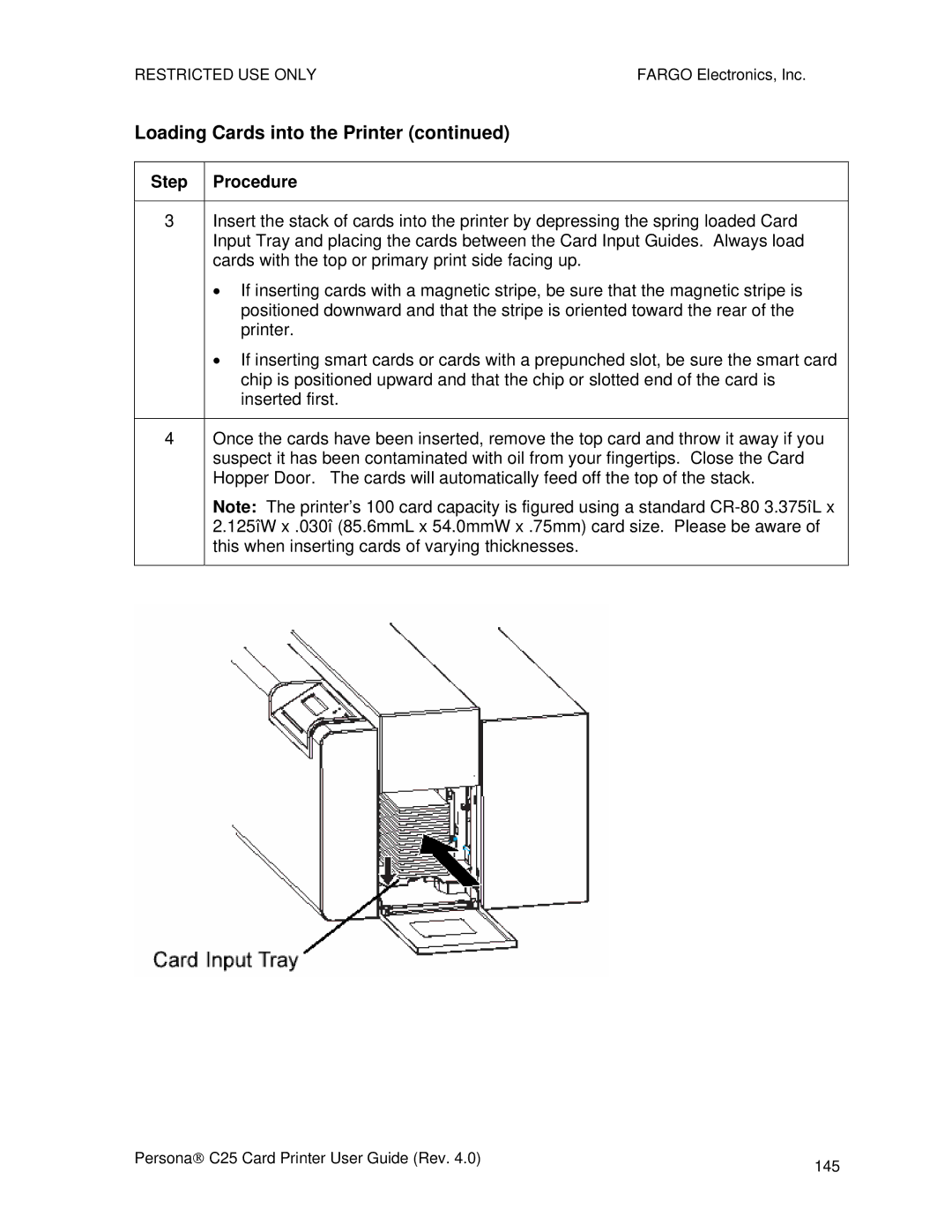 FARGO electronic S000256 manual Loading Cards into the Printer 