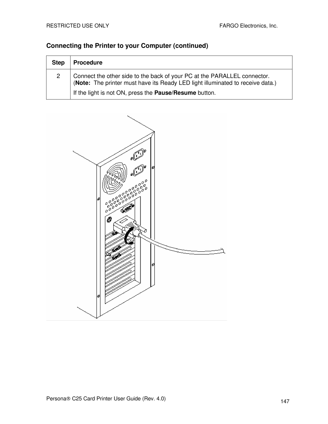 FARGO electronic S000256 manual Connecting the Printer to your Computer 