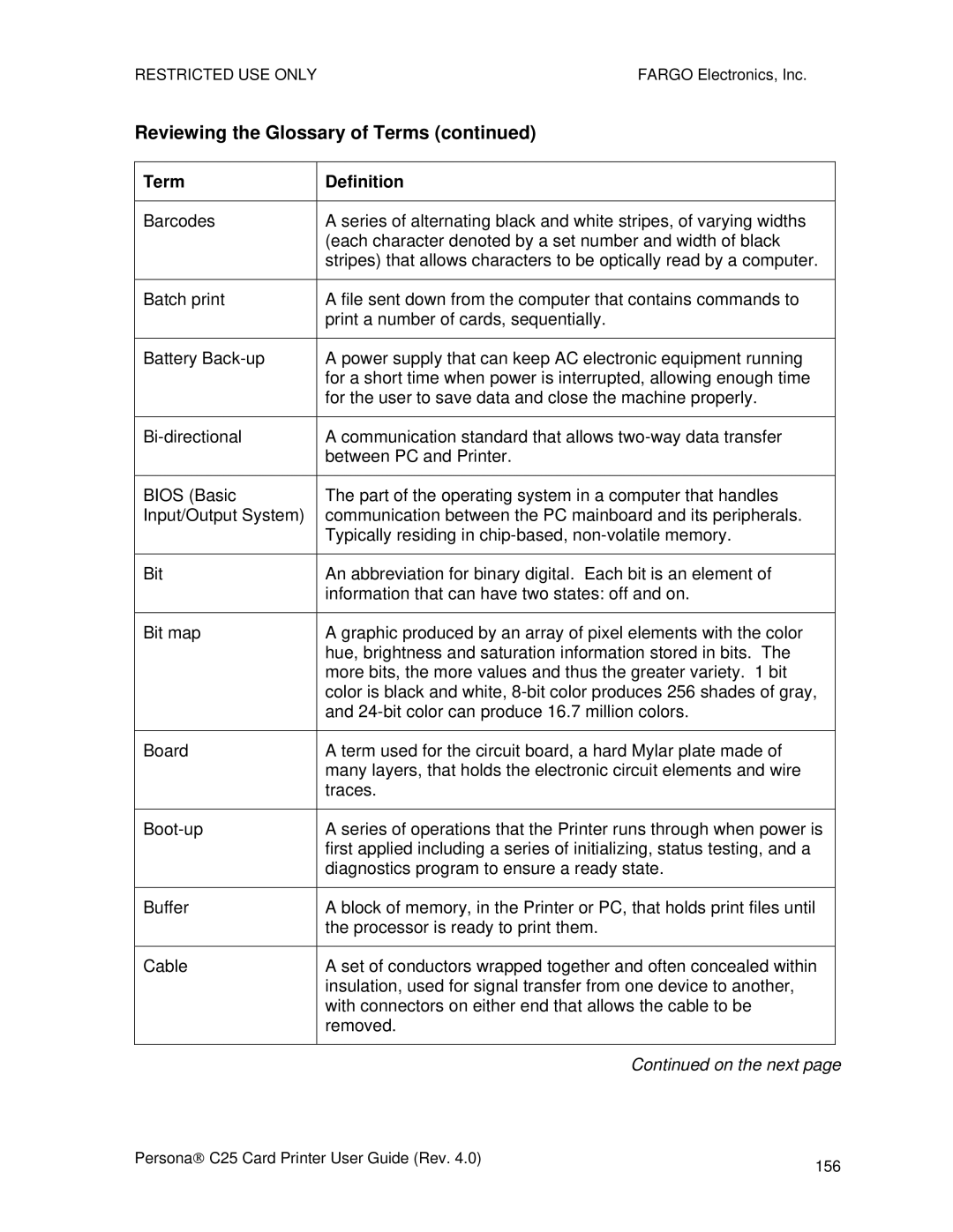 FARGO electronic S000256 manual Reviewing the Glossary of Terms 