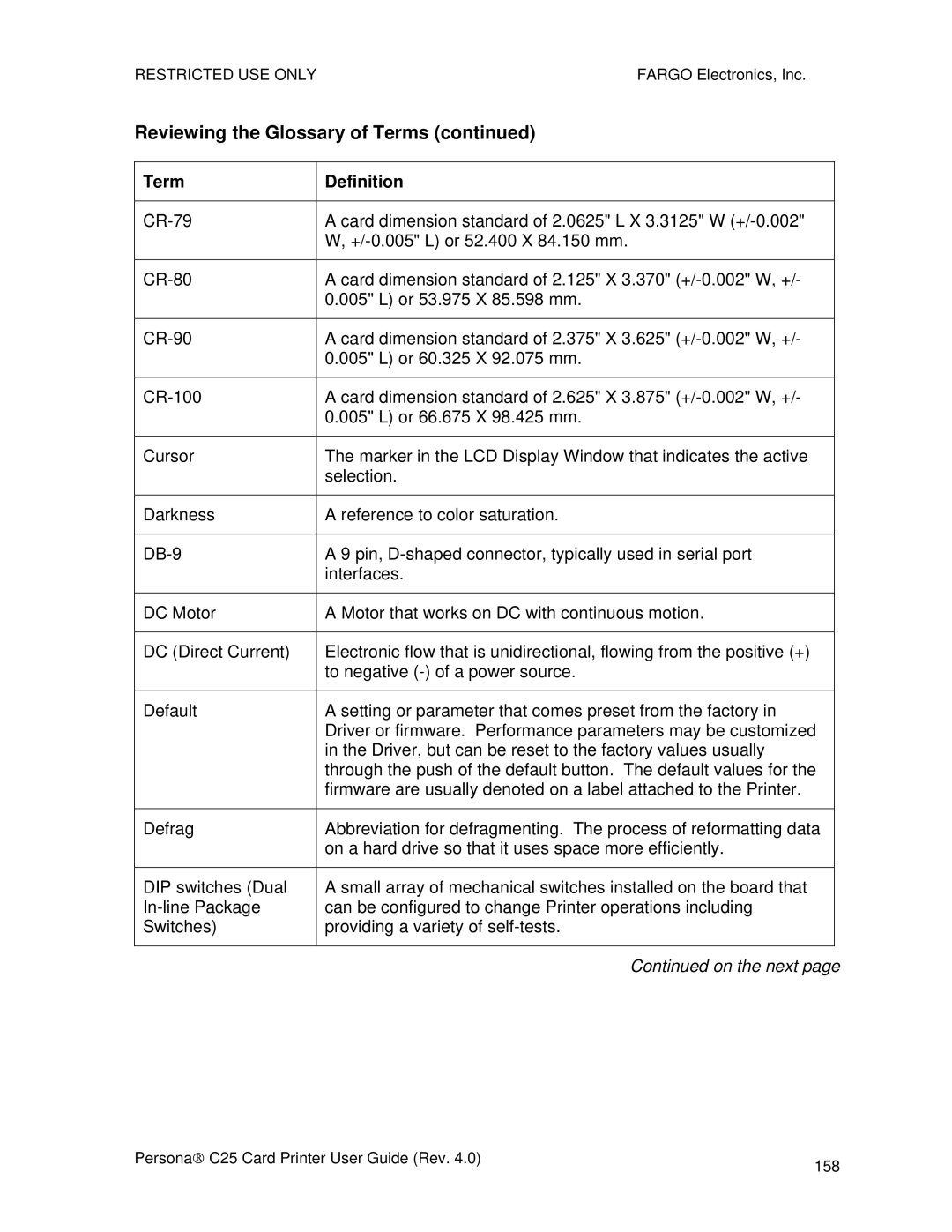 FARGO electronic S000256 manual Persona→ C25 Card Printer User Guide Rev 158 