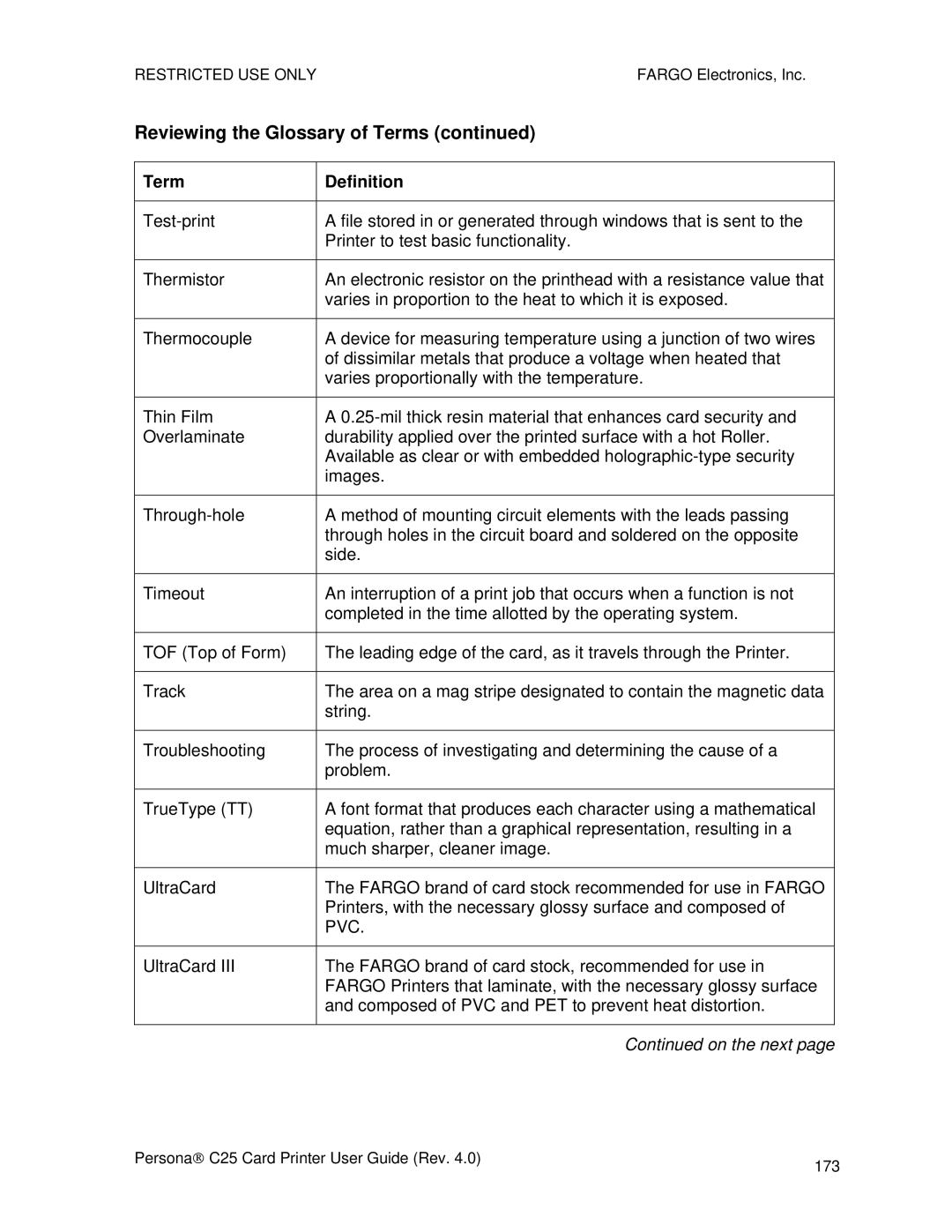 FARGO electronic S000256 manual Persona→ C25 Card Printer User Guide Rev 173 