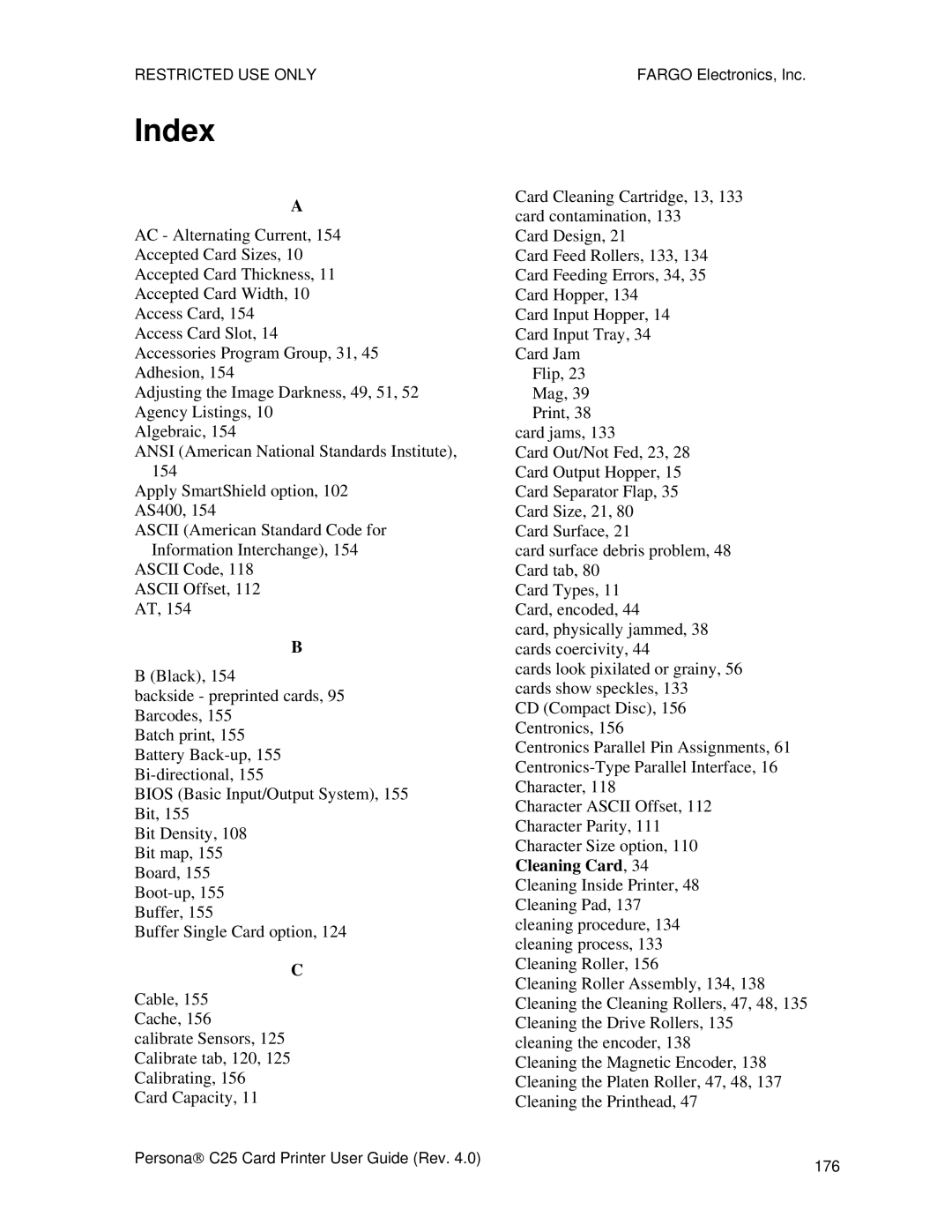 FARGO electronic S000256 manual Index 