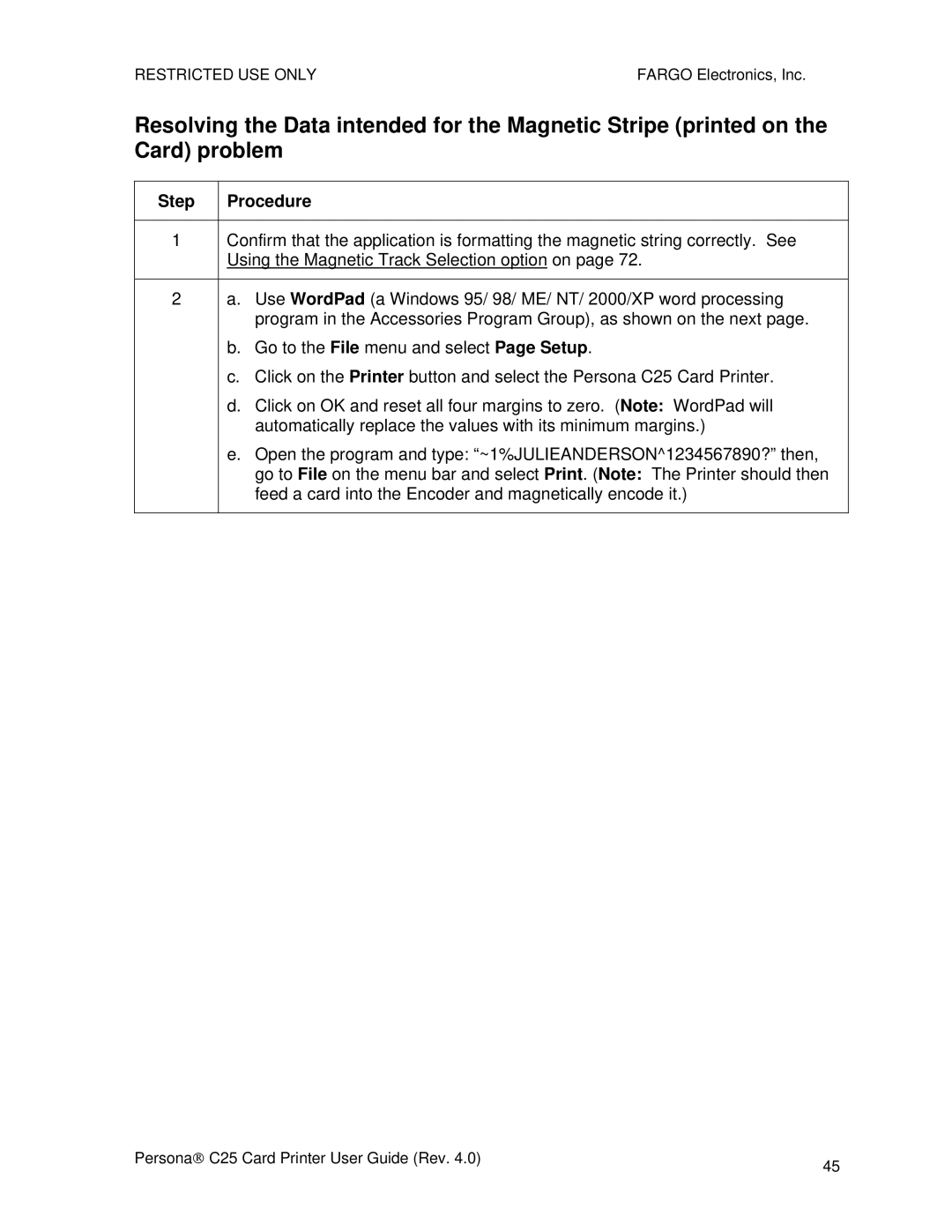 FARGO electronic S000256 manual Step 