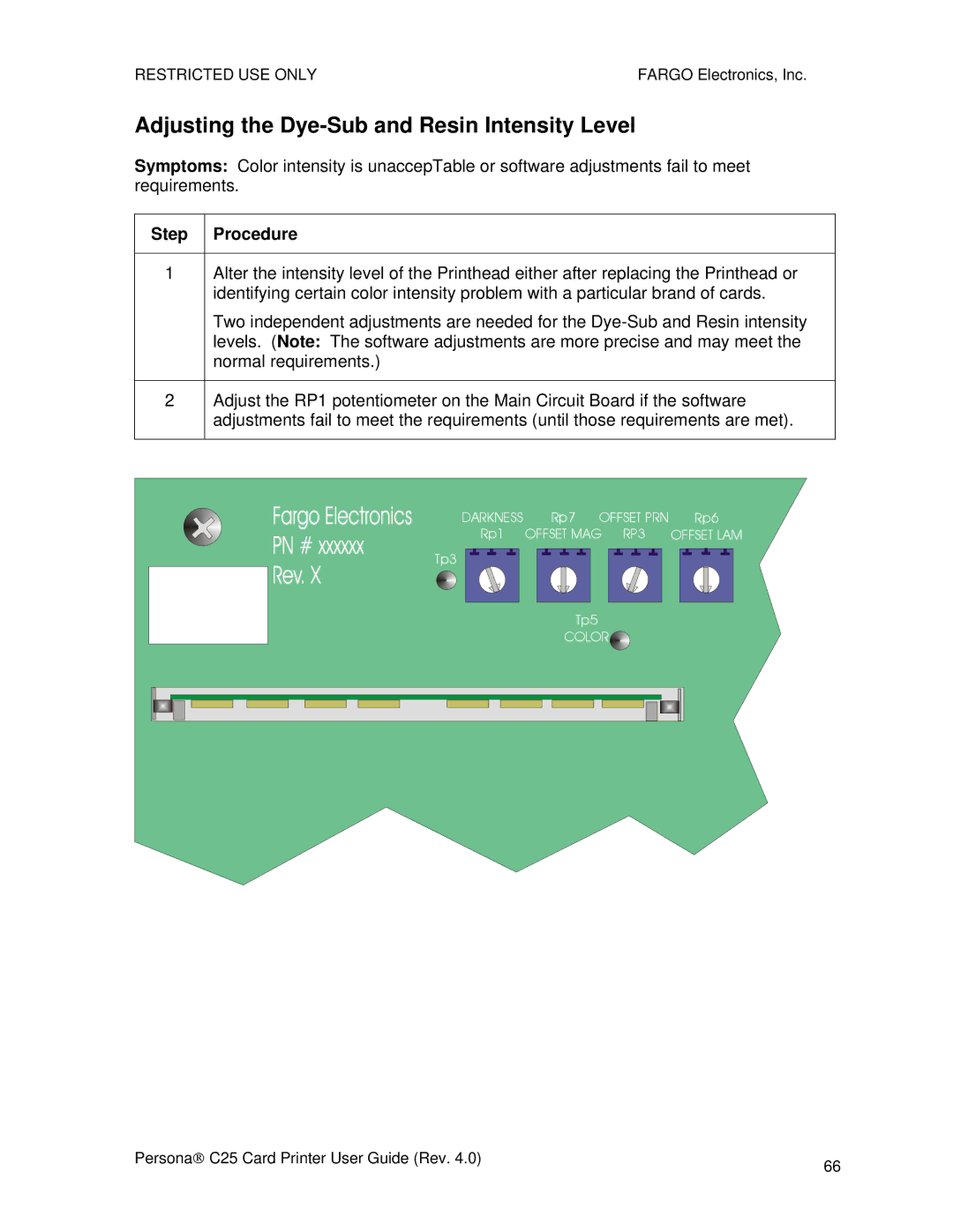 FARGO electronic S000256 manual Adjusting the Dye-Sub and Resin Intensity Level 