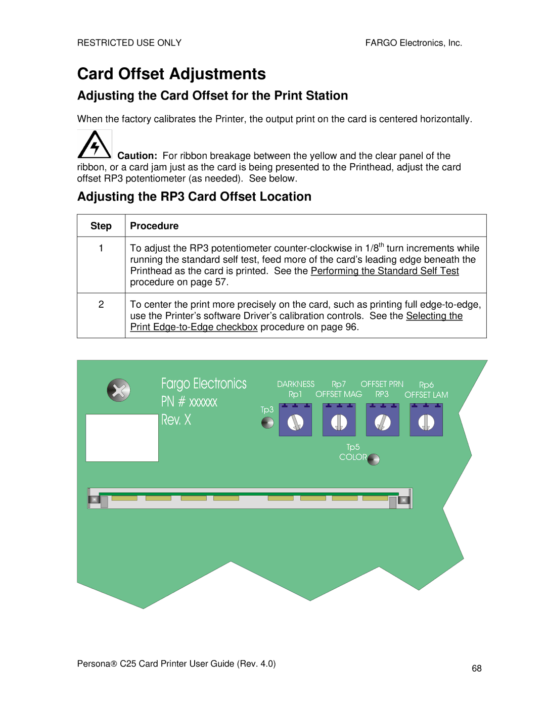 FARGO electronic S000256 manual Card Offset Adjustments, Adjusting the Card Offset for the Print Station 