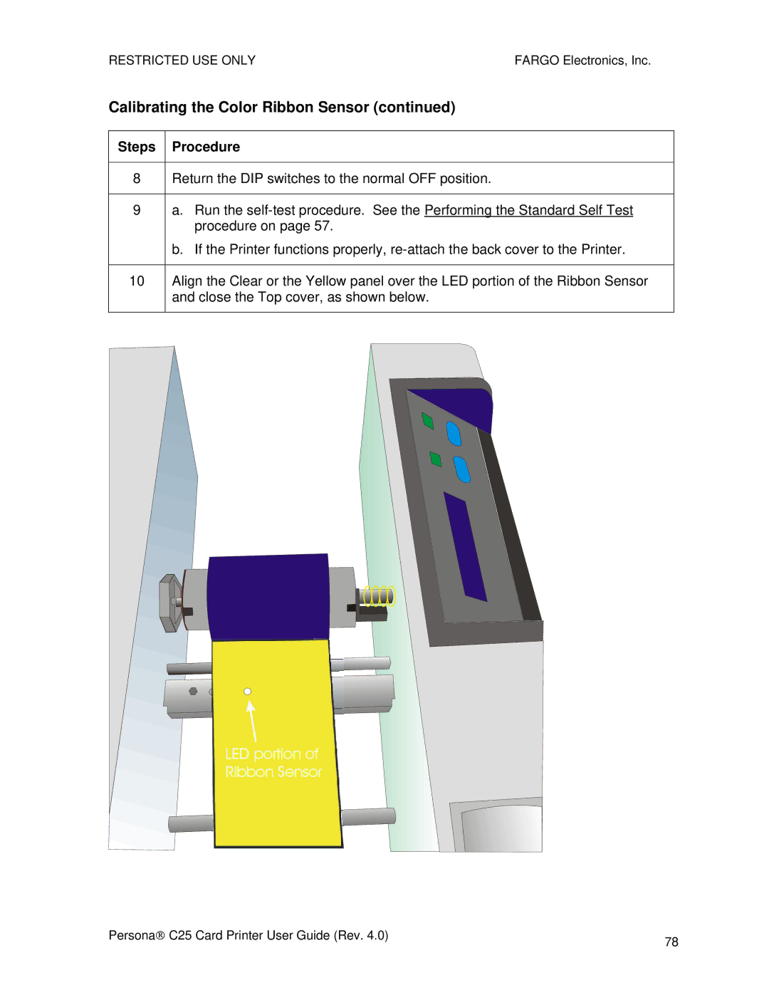 FARGO electronic S000256 manual Calibrating the Color Ribbon Sensor 