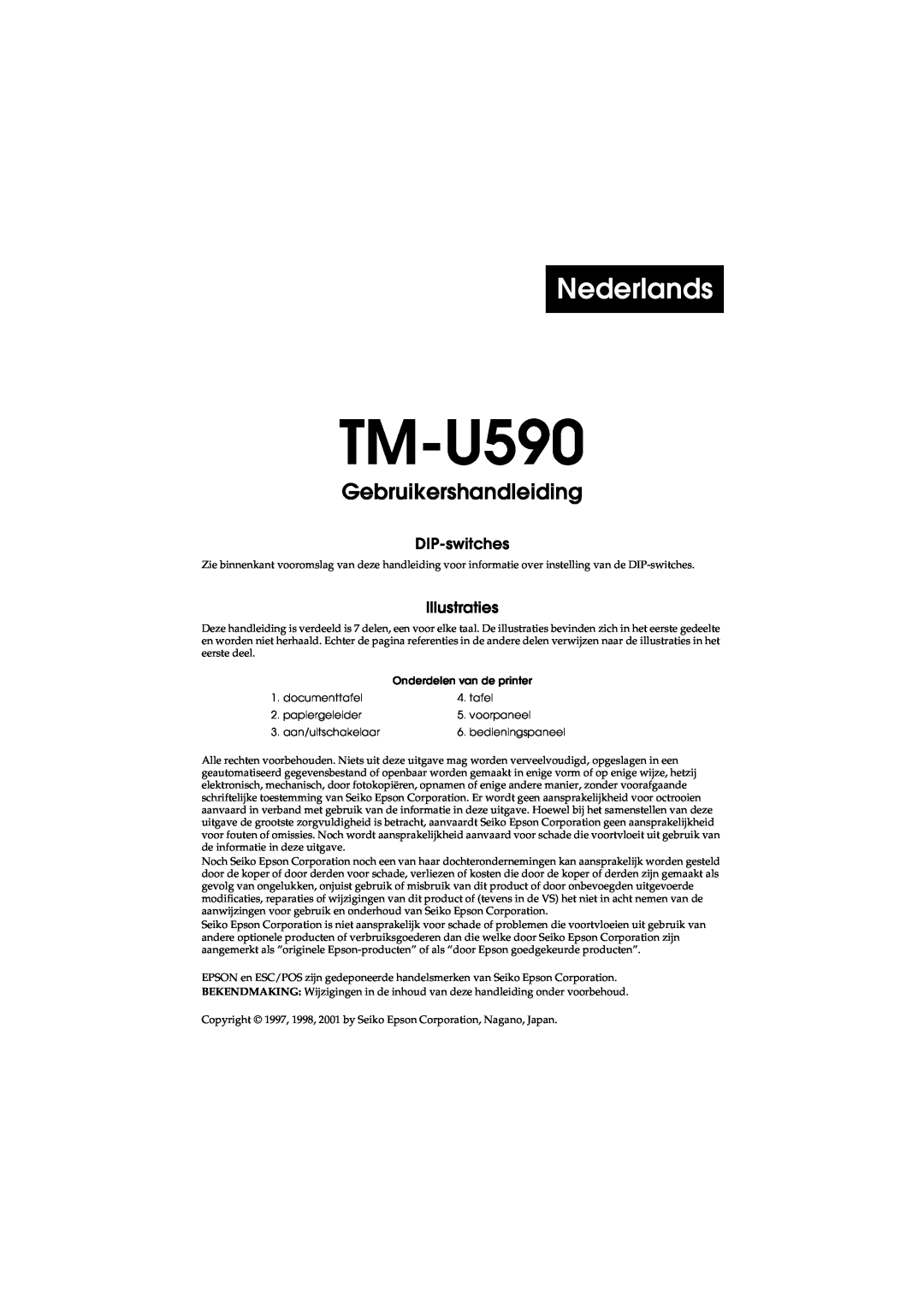 FARGO electronic user manual Nederlands, Gebruikershandleiding voor de TM-U590, DIP-switches, Illustraties 