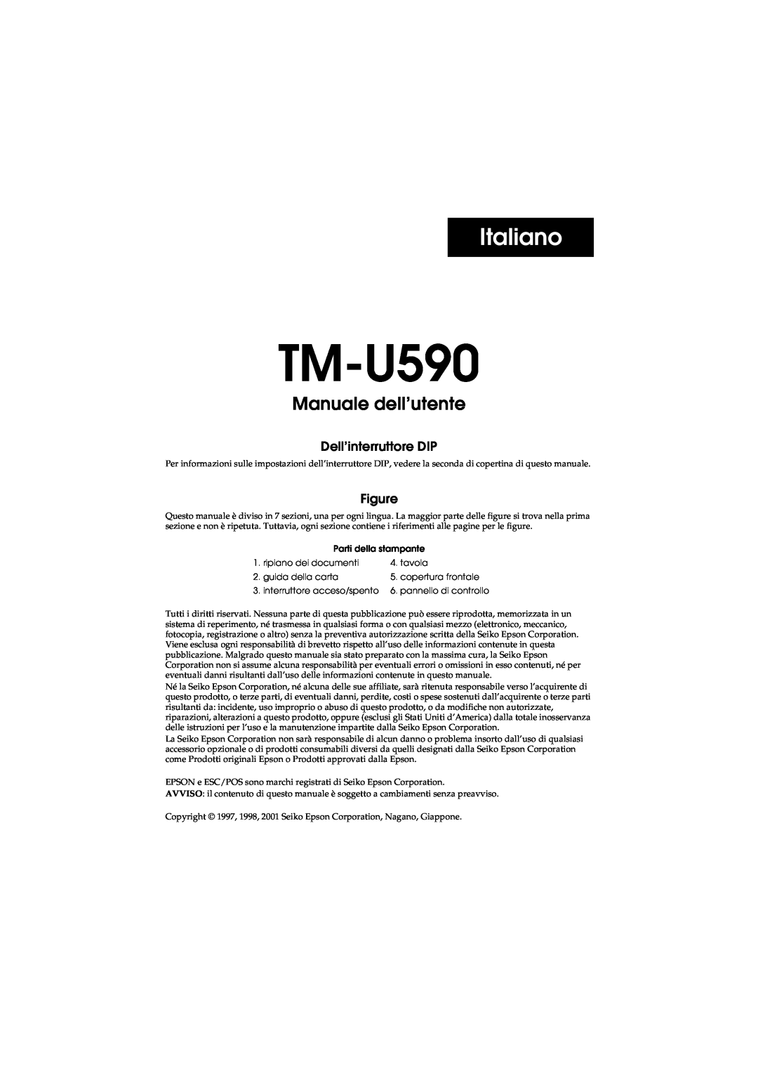 FARGO electronic user manual Italiano, TM-U590 Manuale dell’utente, Dell’interruttore DIP 