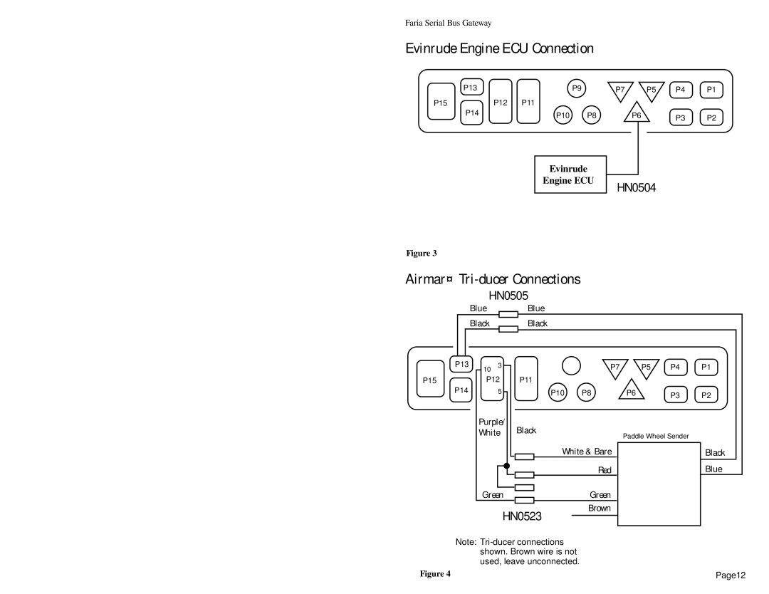 Faria Instruments FICHT Engines, 2141 owner manual Airmar Tri-ducer Connections, Evinrude Engine ECU 