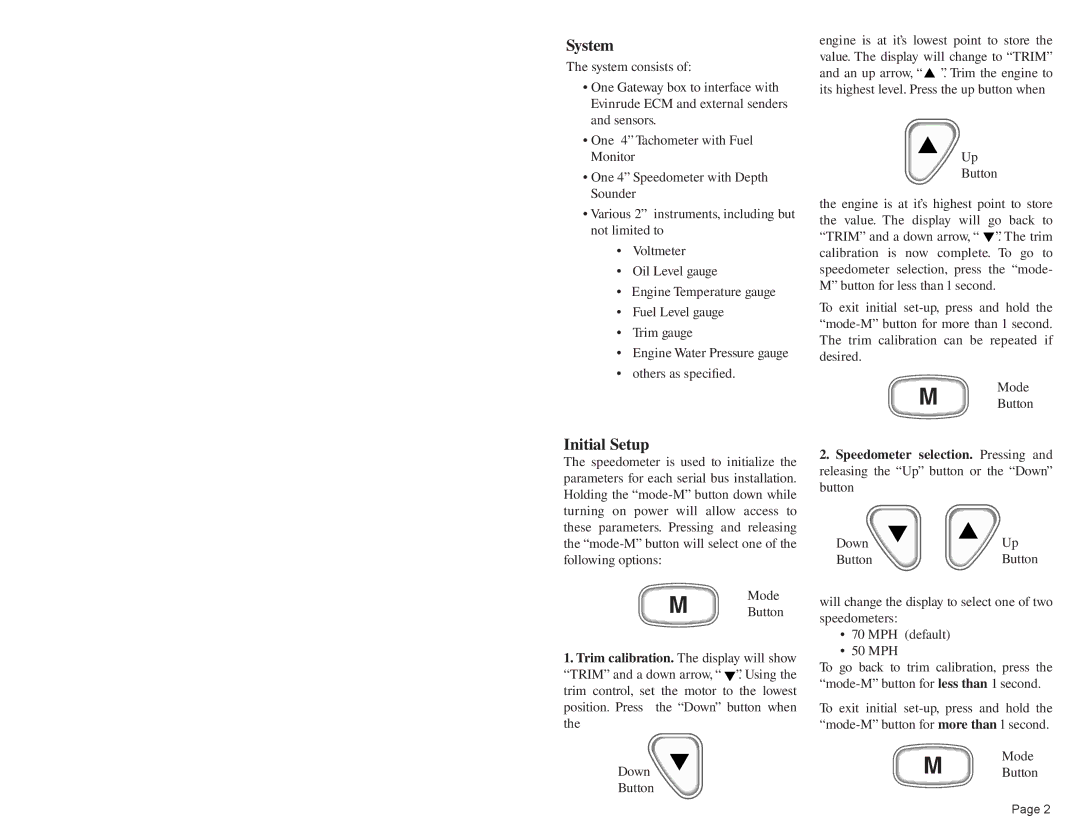 Faria Instruments FICHT Engines, 2141 owner manual System, Initial Setup 