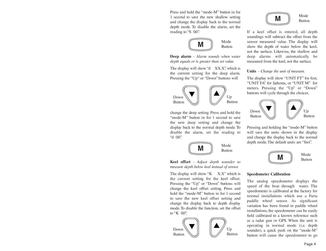 Faria Instruments FICHT Engines, 2141 owner manual Units Change the unit of measure, Speedometer Calibration 