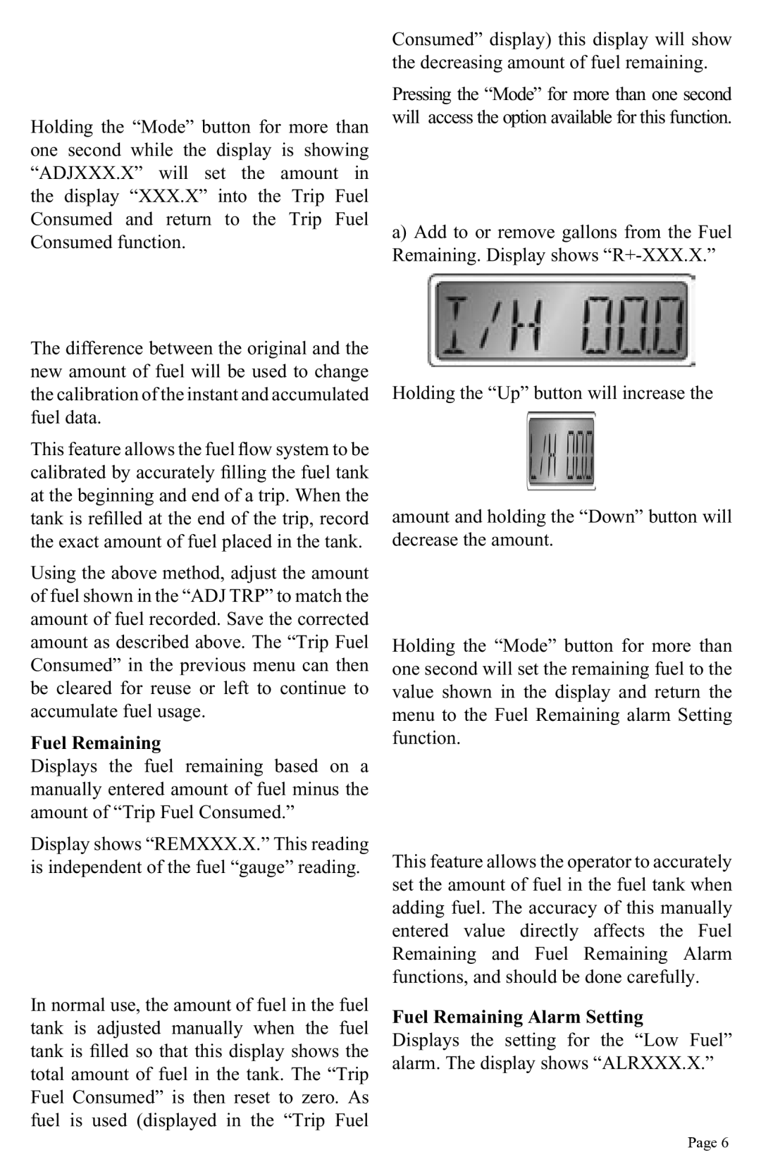 Faria Instruments GW0016 manual Fuel Remaining Alarm Setting 