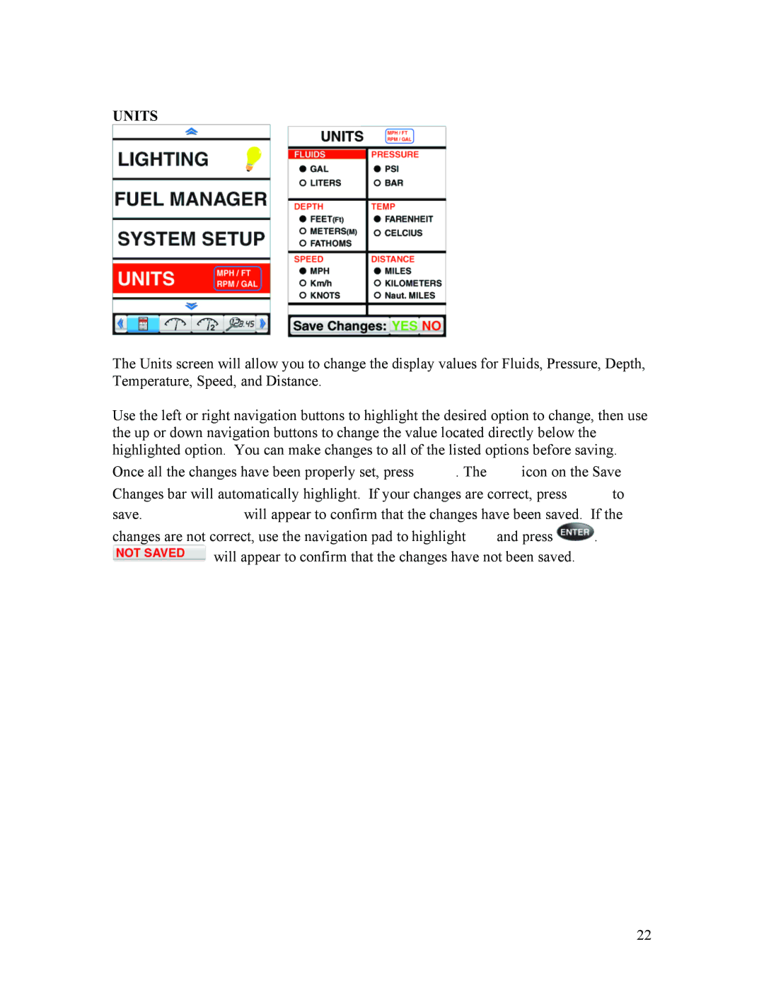 Faria Instruments IS0250a owner manual Units 