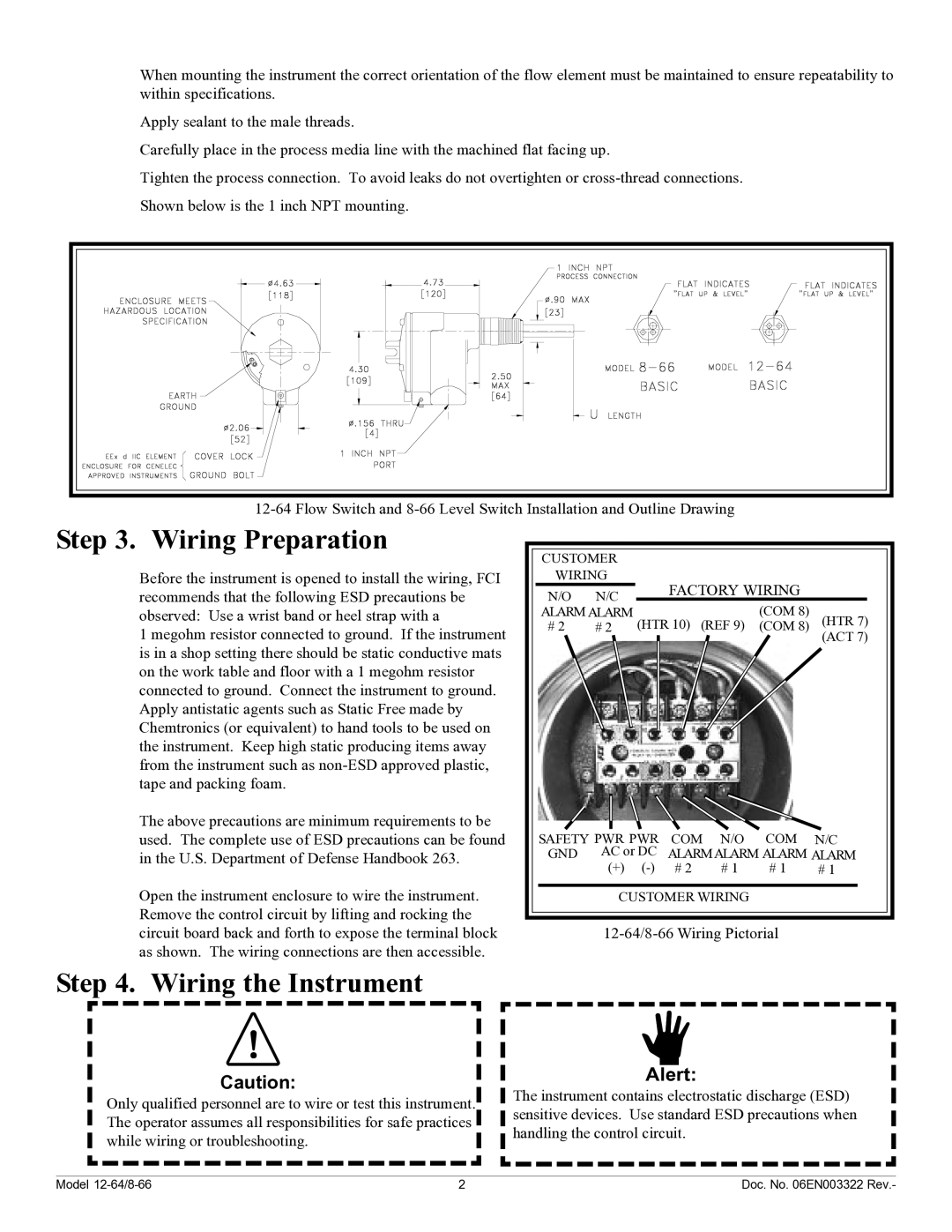 FCI Home Appliances 8-66B, 12-64B manual Wiring Preparation, Wiring the Instrument 