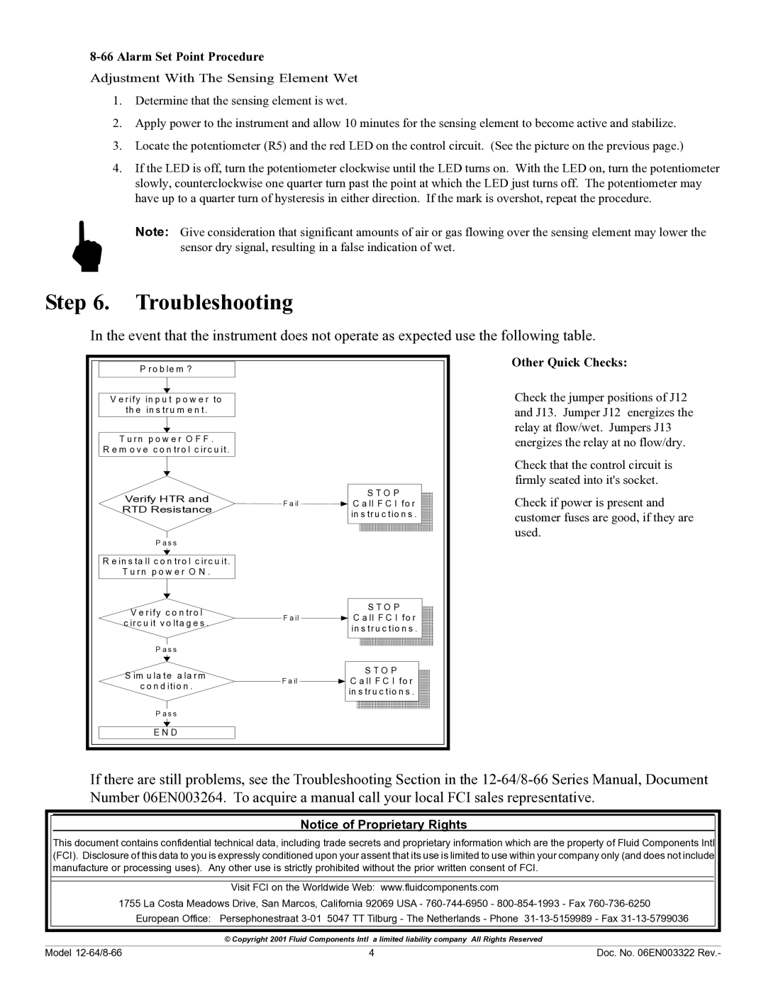 FCI Home Appliances 8-66B, 12-64B manual Troubleshooting, Alarm Set Point Procedure, Other Quick Checks 