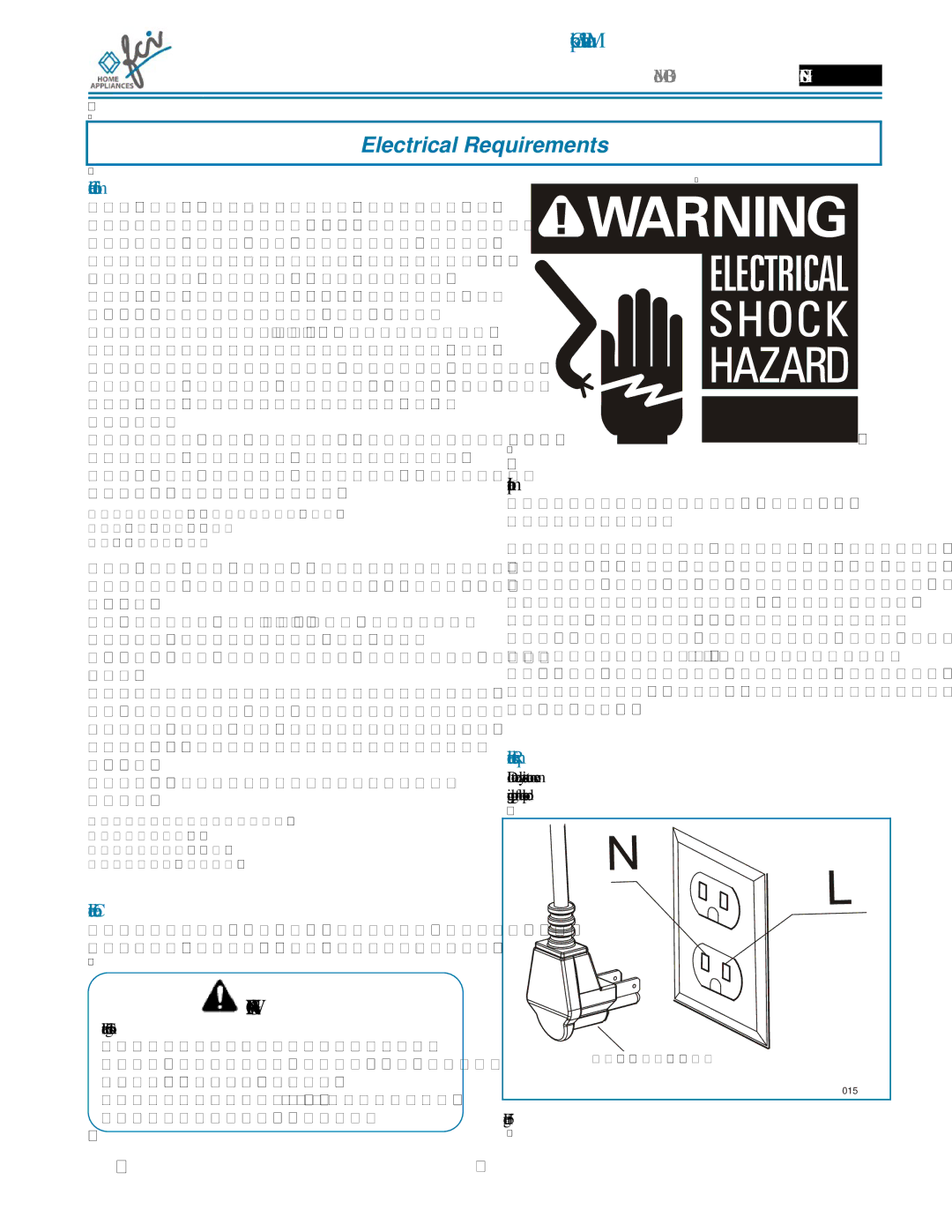 FCI Home Appliances COGB 33061/L/WH, COGB33060/BL Electrical Requirements, General Information, Electrical Connection 