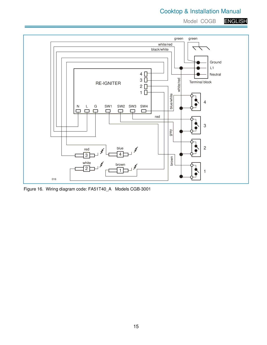 FCI Home Appliances COGB33061/WH, COGB33060/BL, COGB 33060/L/BL, COGB33062/SS Wiring diagram code FA51T40A Models CGB-3001 