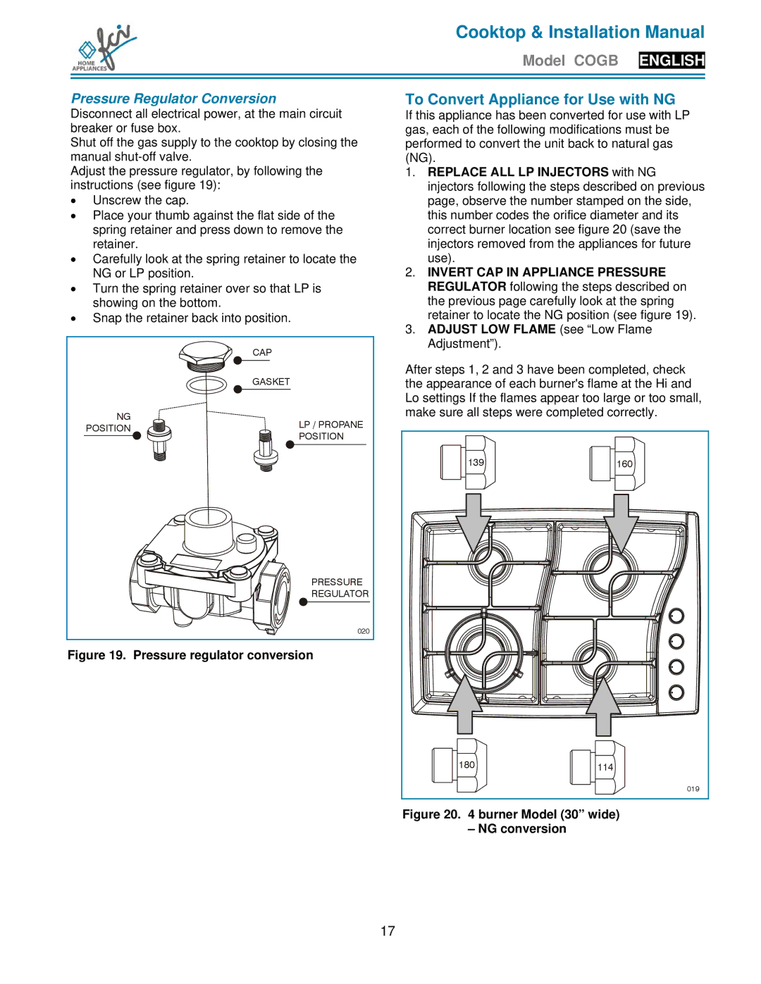 FCI Home Appliances COGB 33062/L/SS, COGB33060/BL To Convert Appliance for Use with NG, Pressure Regulator Conversion 