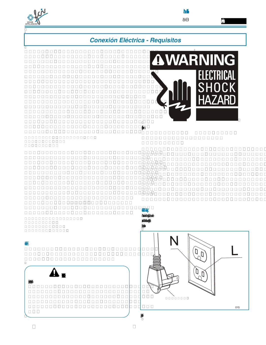 FCI Home Appliances COGB33062/SS, COGB33060/BL, COGB33061/WH Conexión Eléctrica Requisitos, Peligro de descarga eléctrica 