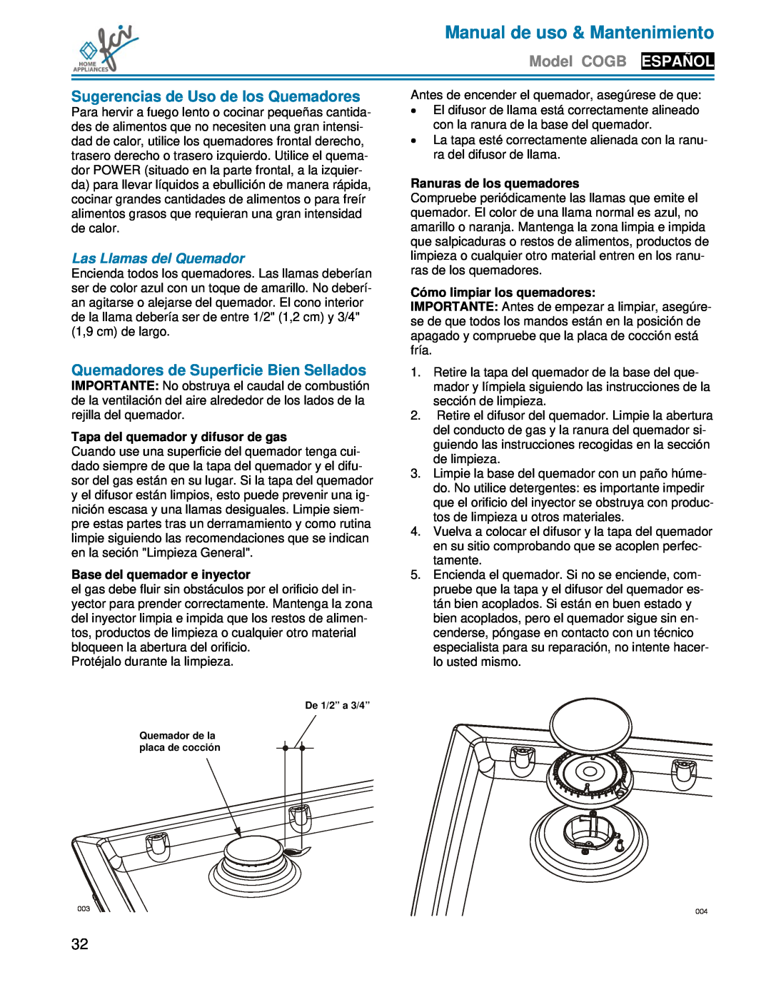 FCI Home Appliances COGB33062 manual Sugerencias de Uso de los Quemadores, Quemadores de Superficie Bien Sellados 