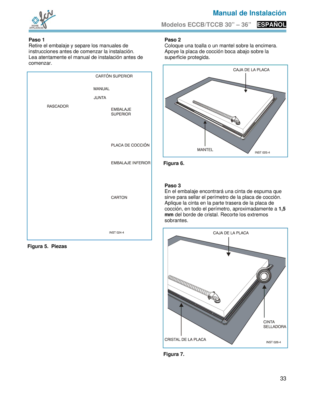 FCI Home Appliances ECCB 30, TCCB 36, TCCB 30 installation manual Figura Paso 