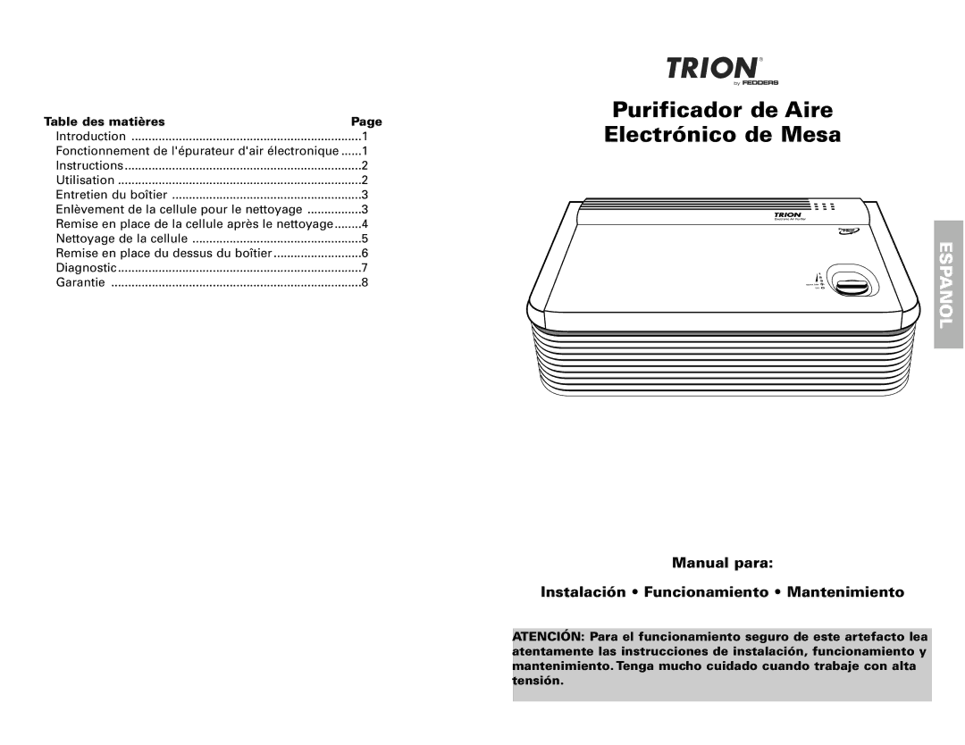 Fedders 120V/60Hz warranty Espanol, Table des matières 