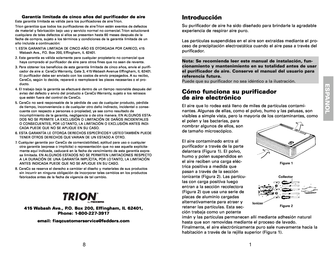 Fedders 120V/60Hz warranty Introducción, Cómo funciona su purificador de aire electrónico, Espanol 