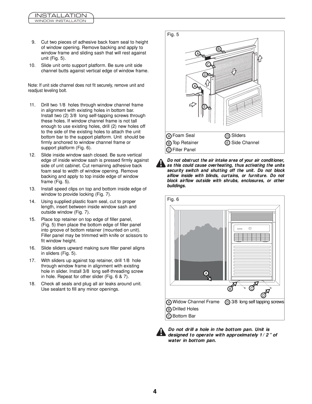 Fedders A6V05S2B important safety instructions Filler Panel 