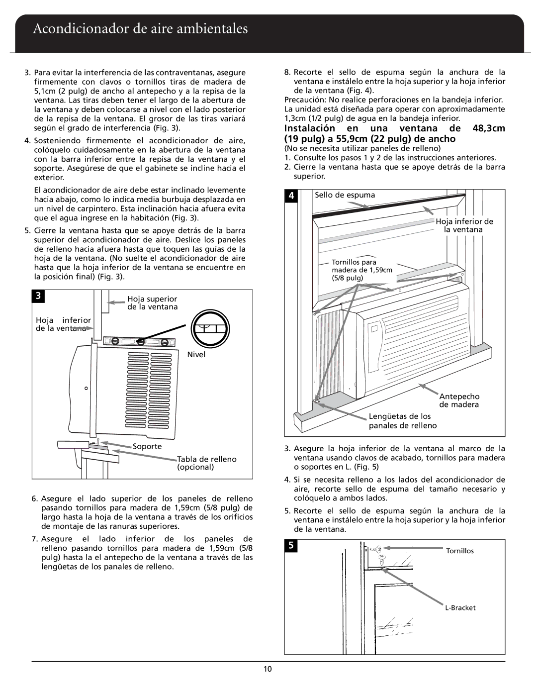 Fedders A6X05F2D important safety instructions Tornillos para madera de 1,59cm 5/8 pulg 