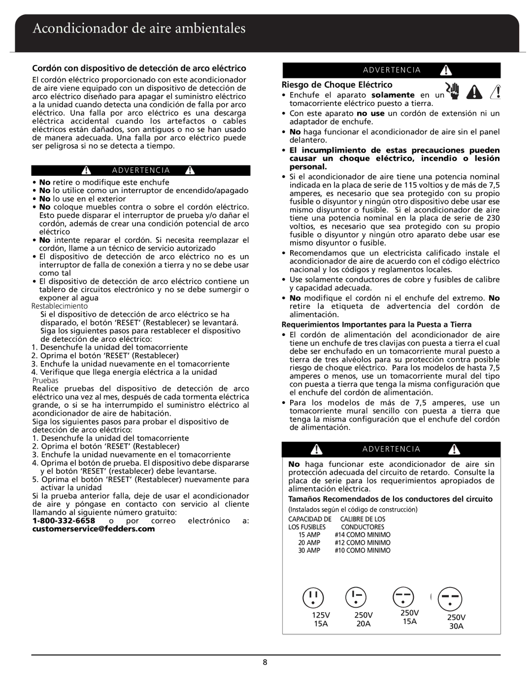 Fedders A6X05F2D Cordón con dispositivo de detección de arco eléctrico, Riesgo de Choque Eléctrico 