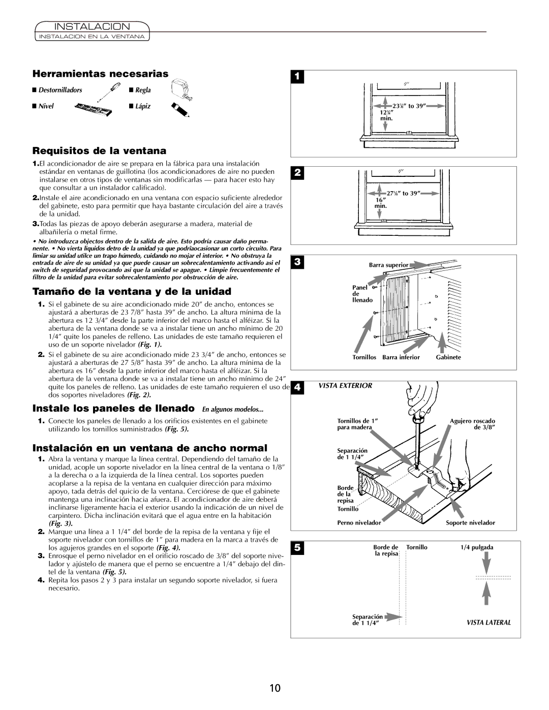 Fedders A7Q08F2B Herramientas necesarias, Requisitos de la ventana, Tamaño de la ventana y de la unidad 