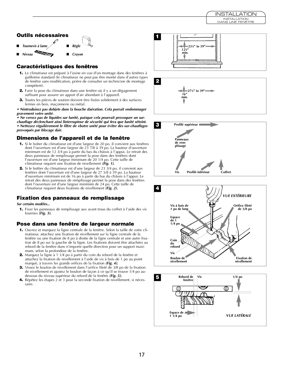 Fedders A7Q08F2B important safety instructions Caractéristiques des fenêtres, Dimensions de l’appareil et de la fenêtre 