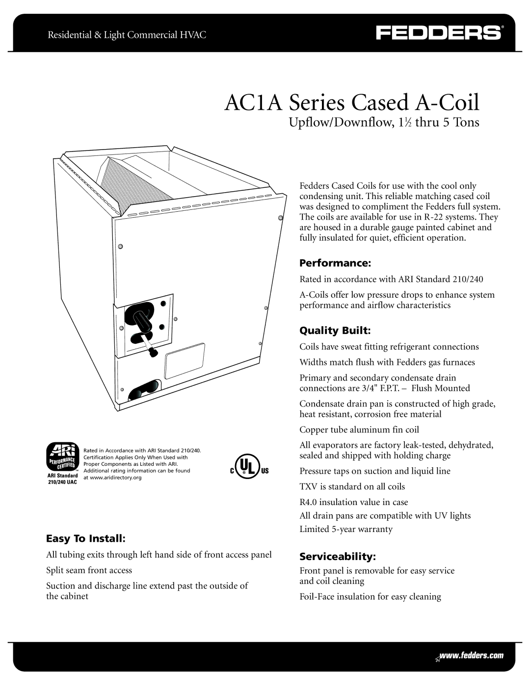 Fedders warranty AC1A Series Cased A-Coil 