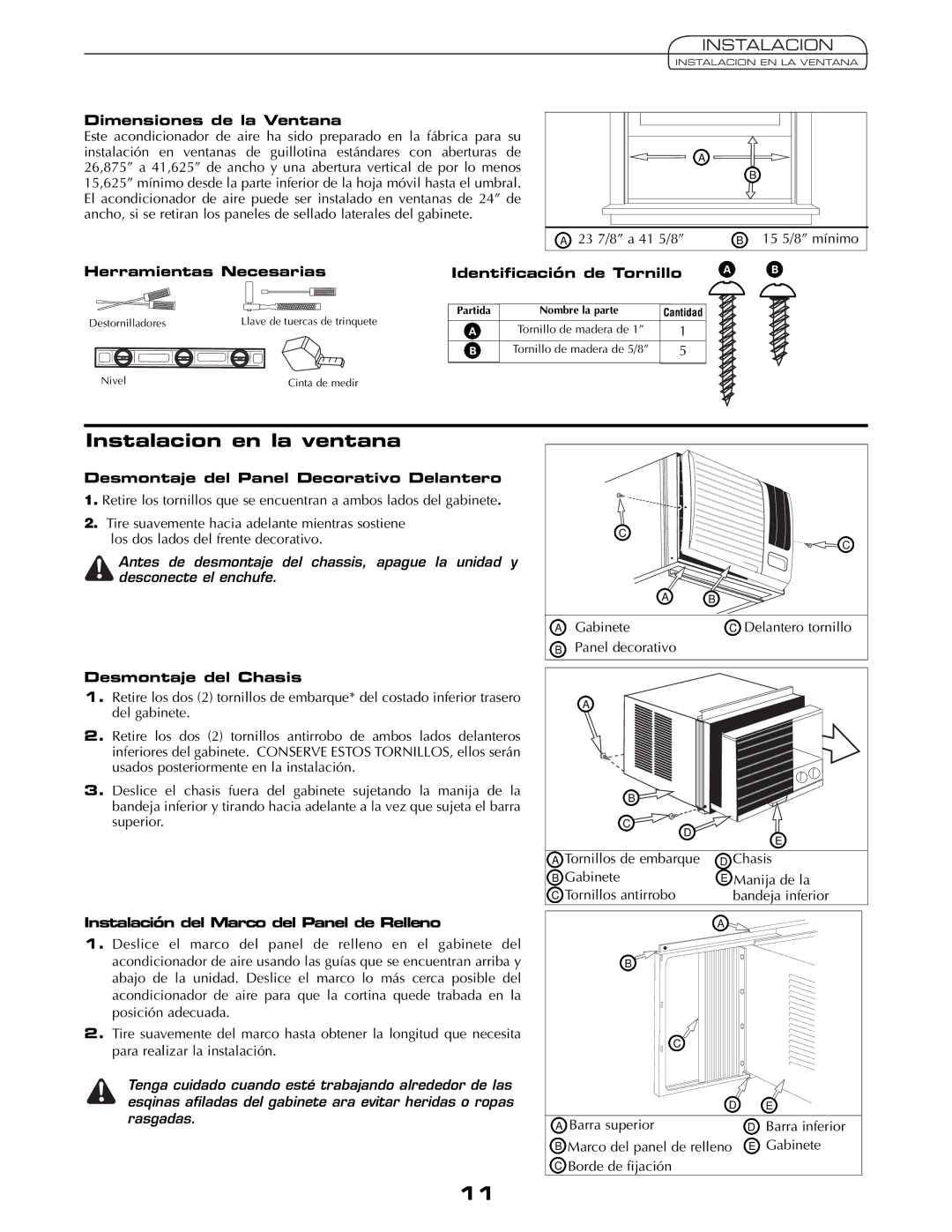 Fedders AEY08F2B important safety instructions Instalacion en la ventana 