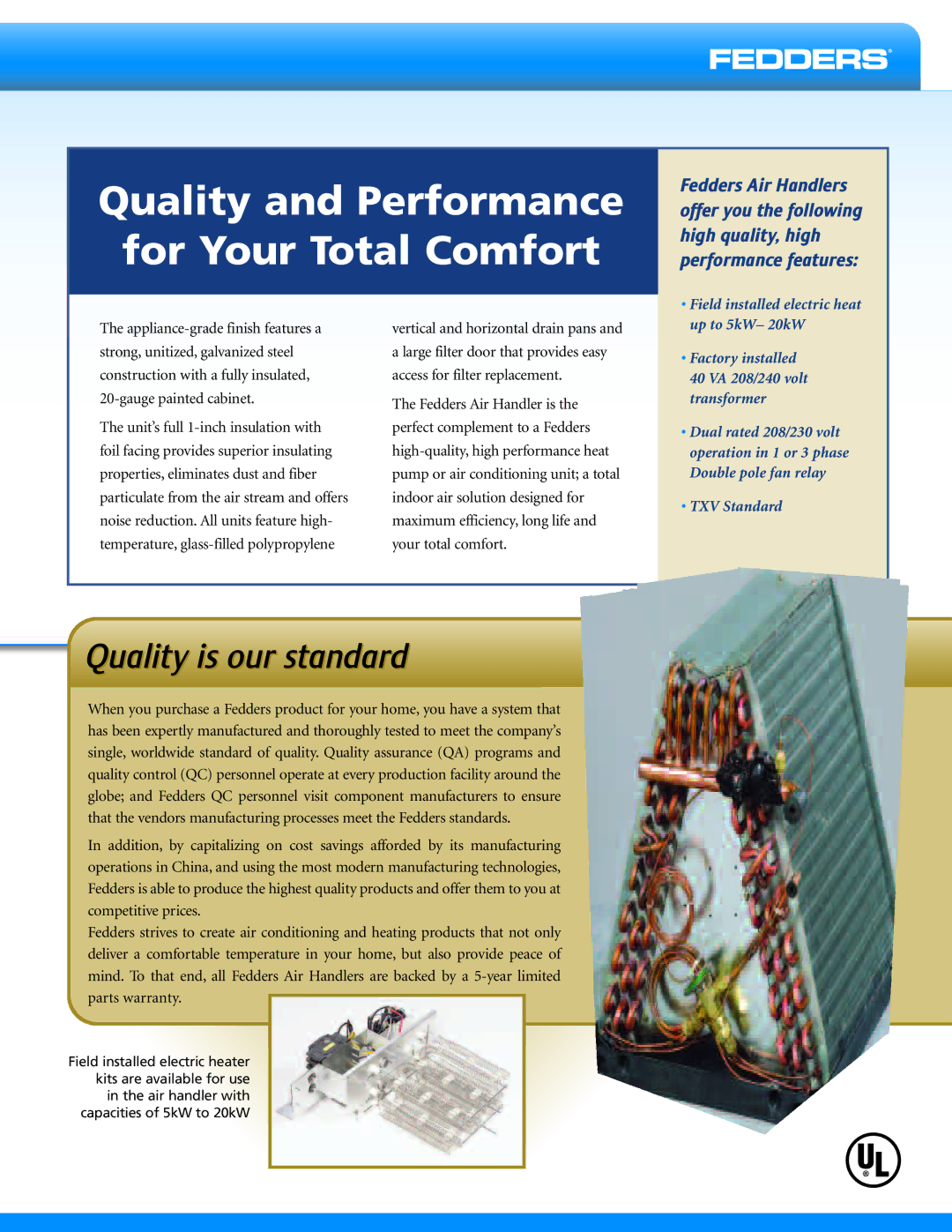 Fedders Air Handler manual Quality and Performance 