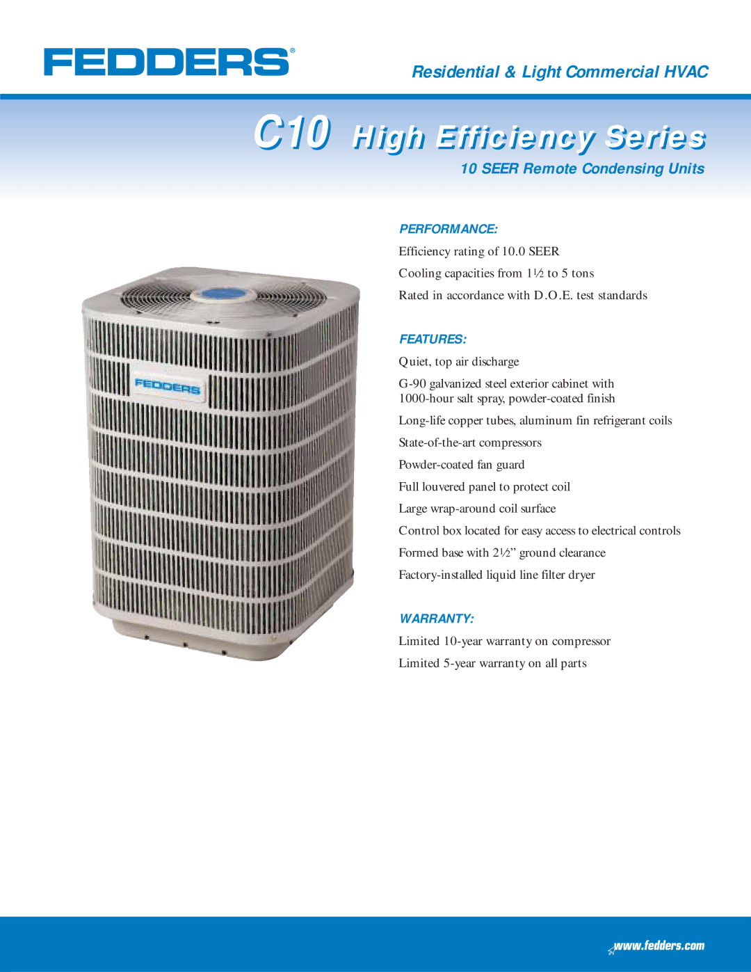 Fedders warranty C10 High Efficiency Series 