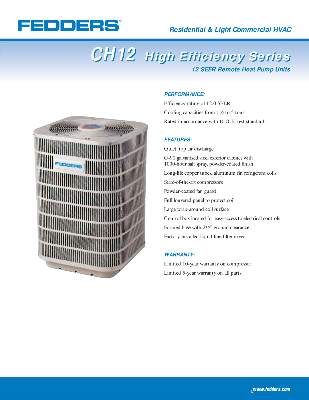 Fedders warranty CH12 High Efficiency Series 