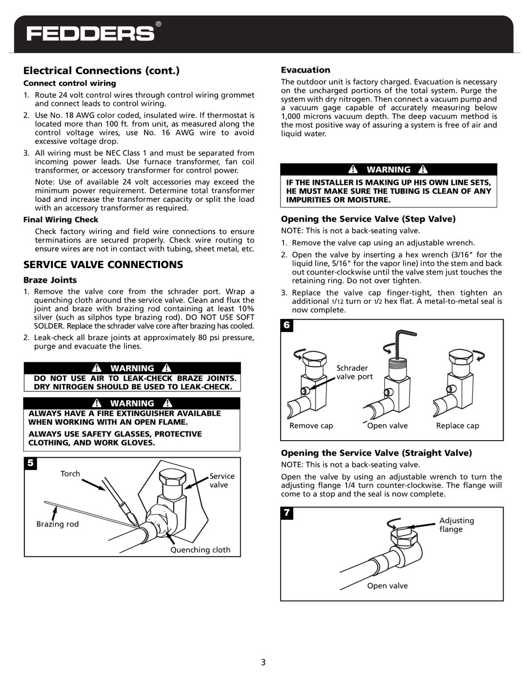 Fedders CH18ABD1 warranty Service Valve Connections, 117 