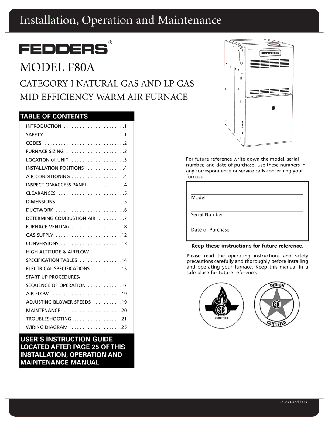 Fedders dimensions Model F80A 