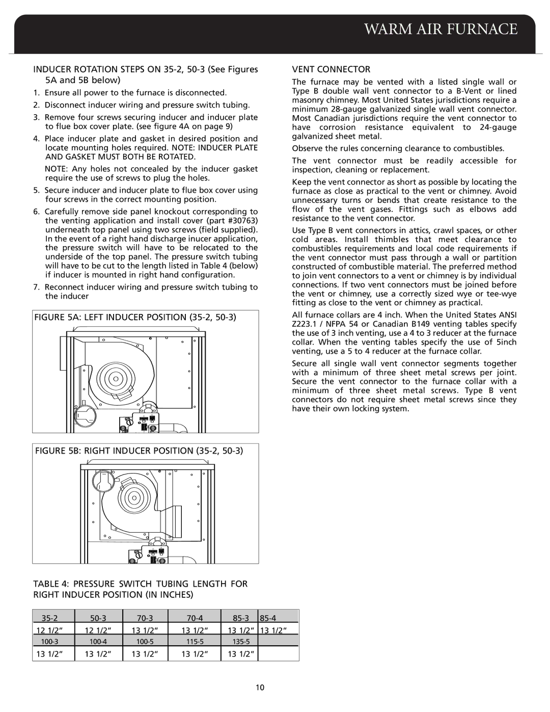 Fedders F80A dimensions Left Inducer Position 35-2, Vent Connector 