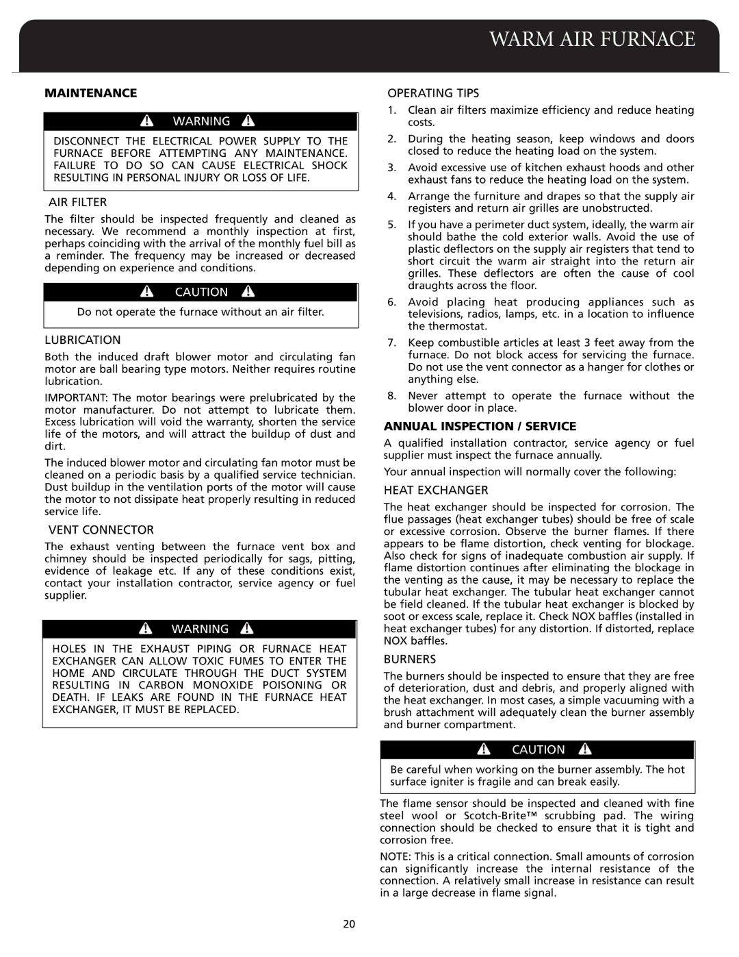 Fedders F80A dimensions Maintenance, Annual Inspection / Service 