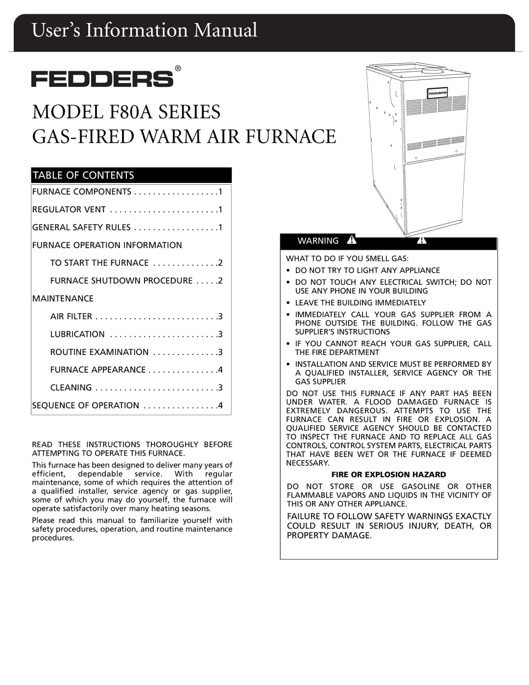 Fedders F80A dimensions User’s Information Manual 