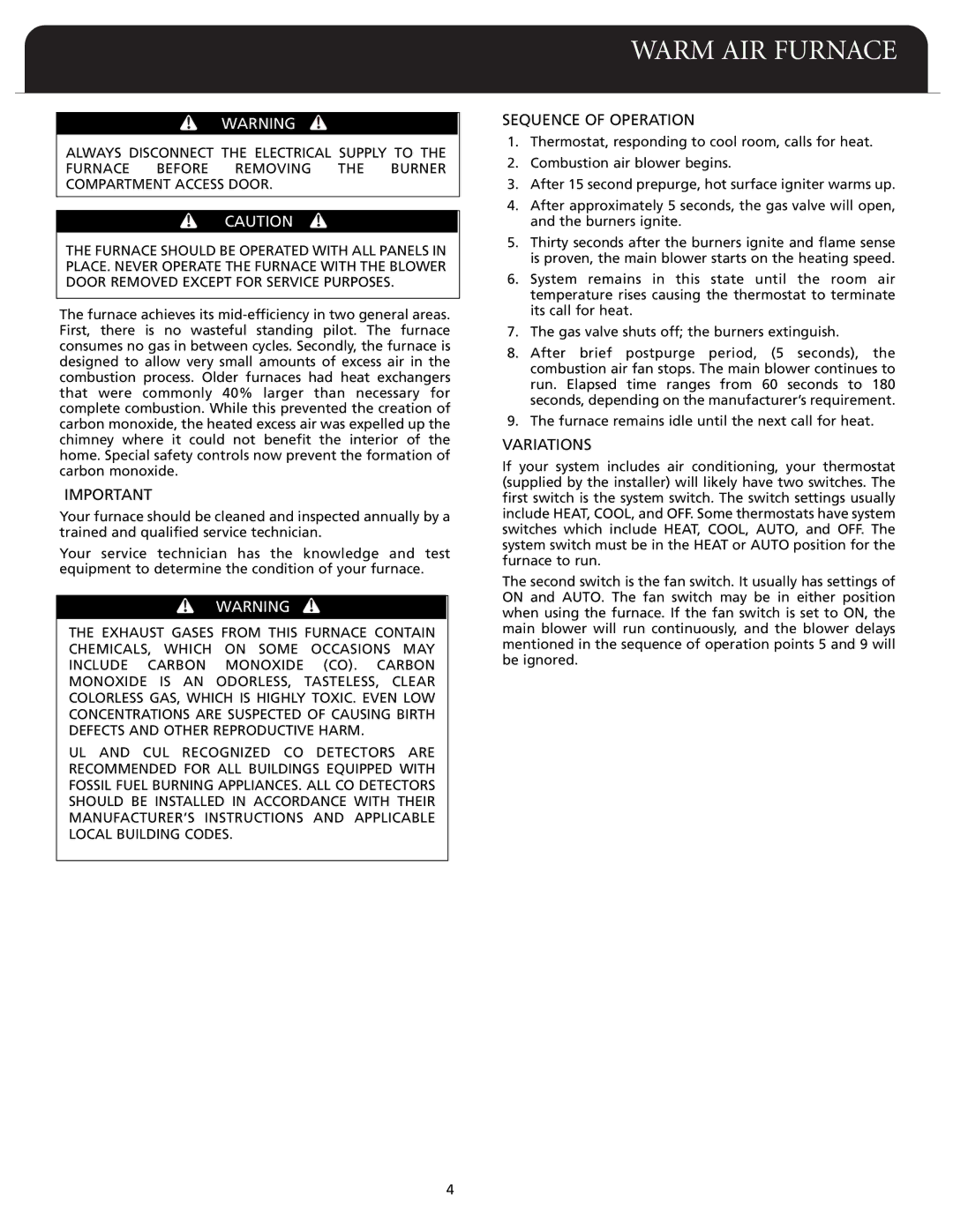 Fedders F80A dimensions Sequence of Operation, Variations 