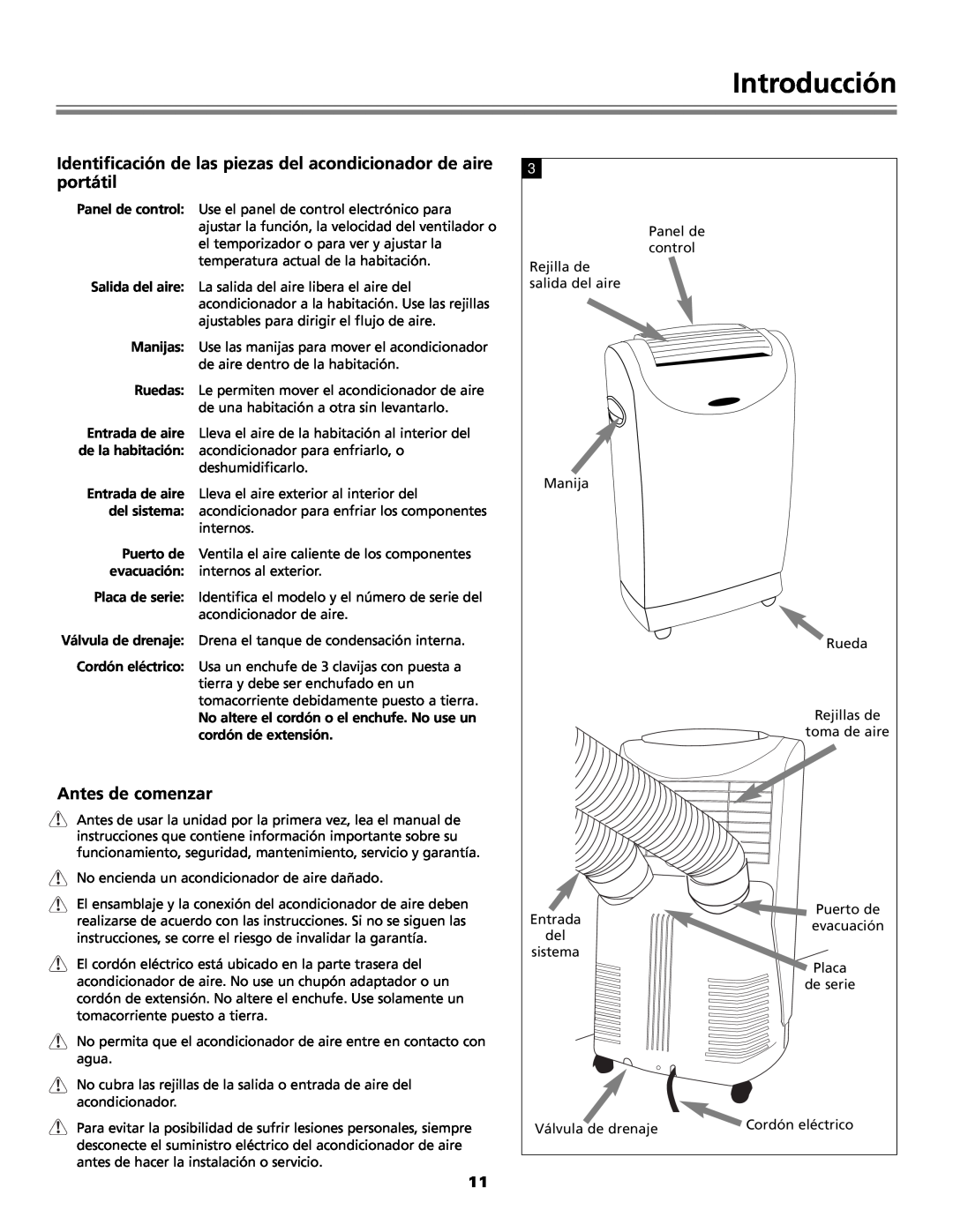 Fedders Portable Dehumidifier important safety instructions Introducción, portátil, Antes de comenzar 